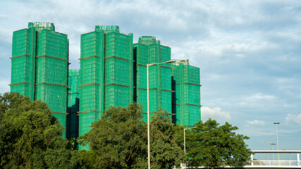 construction site of Wang Fuk Court, Tai Po new town, a townscape in hong kong before Wang Fuk Court blaze, no. 5 alarm fire location