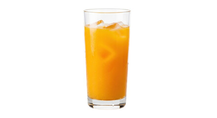 Isolated fresh orange juice in a glass with ice, cool refreshing drink for summer diet