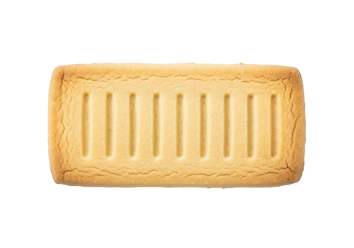 Isolated single rectangular shortbread cookie, buttery biscuit ready to eat for tea or dessert