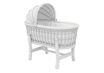 White wicker moses basket bassinet with canopy isolated on transparent background