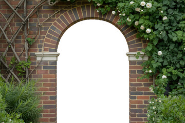 Floral Garden Arch, A Serene and Romantic Brick Entrance on White