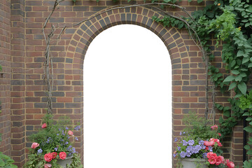 Blooming Brick Archway, A Charming Romantic Entrance in White Setting