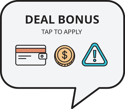 Deal bonus offer tap to apply with card and coin vector illustration 