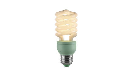 Isolated spiral light bulb, compact fluorescent lamp with green base, for electricity saving