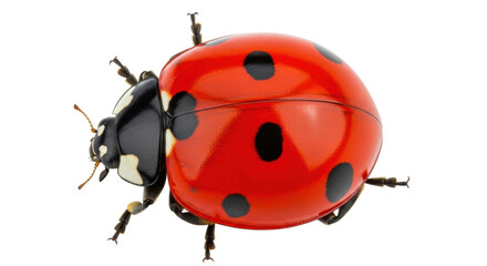 Isolated seven-spot ladybug or coccinella septempunctata, a red insect with black spots