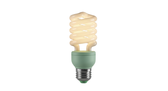 Isolated spiral light bulb, compact fluorescent lamp with green base, for electricity saving