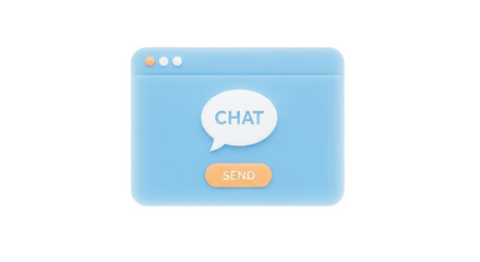 Isolated light-blue chat window on desktop with speech bubble button, call center software