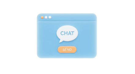 Isolated light-blue chat window on desktop with speech bubble button, call center software