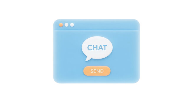 Isolated light-blue chat window on desktop with speech bubble button, call center software