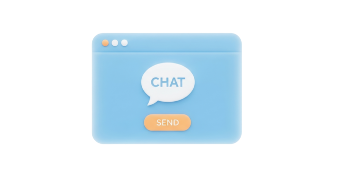 Isolated light-blue chat window on desktop with speech bubble button, call center software