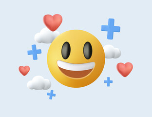 Happy smile face and mental health recovery emotional healing, 3D render vector illustration. Modern Minimal Design