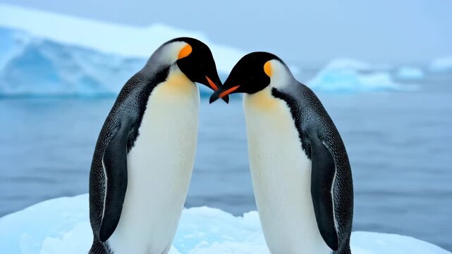 Majestic emperor penguins waddling across icy Antarctic landscape in stunning wildlife video sequence, captivating animal behavior and environmental beauty