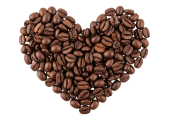 Isolated coffee beans heart shape, food and drink, roasted coffee, symbol of love, caffeine