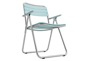 Isolated Modern Folding Garden Chair in Silver and Aqua, Light Blue Outdoor Furniture