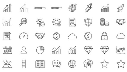 Business and Finance Line Icons Set &ndash; Analytics, Growth, Strategy, Security, Success Symbols