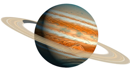 Isolated Gas Giant Planet Saturn with Rings, Detailed Surface Atmosphere and Shadows © Elena