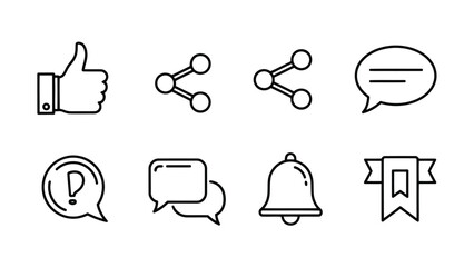 Set of social media and notification icons in a minimalist line art style