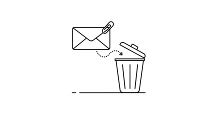 Envelope with a scissors cutting the string and falling into a trash bin