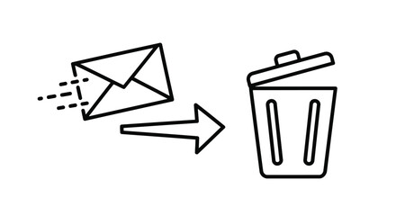 Email Delete Icon &ndash; Envelope Sending to Trash Bin Symbol in Minimal Line Style
