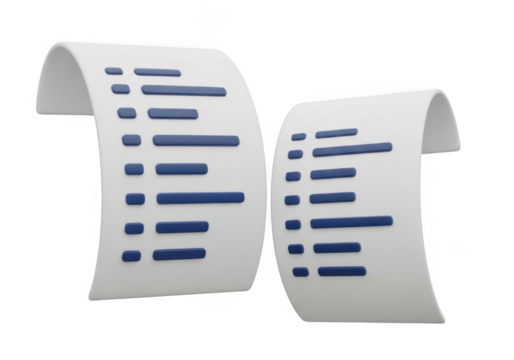 Two realistic white paper receipts with blue text isolated on transparent background