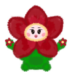 Chibi Fluffy Flower Mascot - Cute Red Blossom Character Illustration
