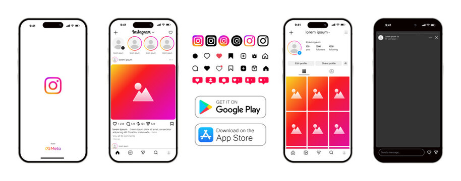 Instagram feed mockup. Social media mock up template. Instagram post frame carousel template. Screen interface on Iphone smartphone. Post story reels. Latest update social network mobile app