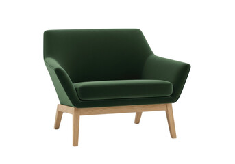 Isolated green lounge chair, elegant seating with wooden base for comfortable living room