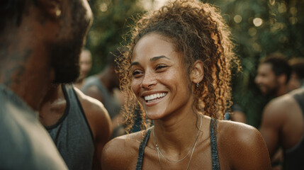 Joyful Movement: Diverse Community Connecting During an Outdoor Group Fitness Break in a Sunny Urban Park