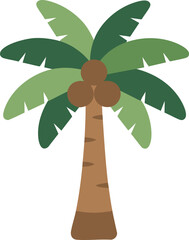 A simple and clean illustration of a coconut palm tree with wide green leaves and brown coconuts. Suitable for tropical themes, summer designs, beach projects, logos, icons, and nature-related graphic