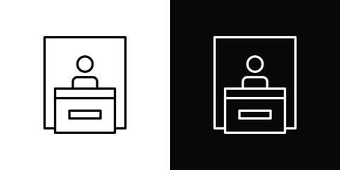 Exhibitor icons set with editable black and white stroke line style for ui designs