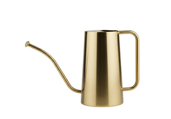 Isolated watering can for plants, gold color, with long nozzle for watering small pot plants