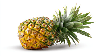 Obraz premium Close up shot of a pineapple with its green leaves against a white background studio shot