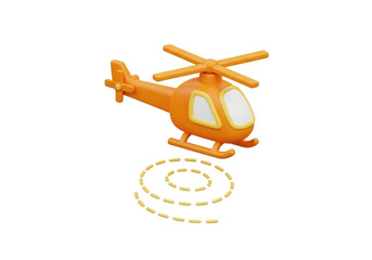 Isolated Orange Cartoon Helicopter, Toy Aircraft with Yellow Spiral Landing Markings