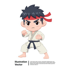 Cute Chibi Karate Fighter Ready for Combat with Determined Expression