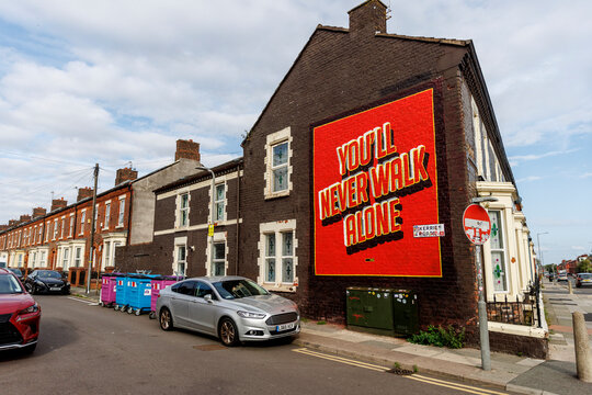 Liverpool, England - 10.08.2025: You ll Never Walk Alone mural on residential street in Liverpool