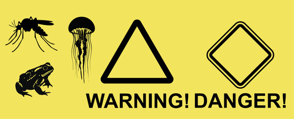 Warning Sign for Hazards Mosquito Jellyfish Toad and Unspecified Danger Icon