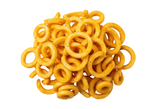 Isolated view of freshly cooked curly fries, an appealing American fast-food snack, side dish