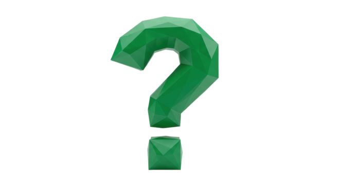 Isolated angular green question mark for business and education concepts, problem solving