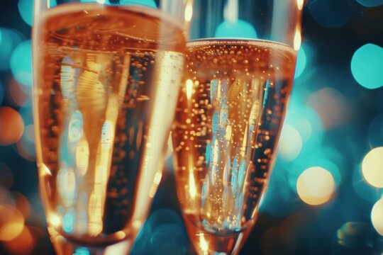 Black clinking glasses of tasty champagne at party drink wine refreshment.