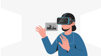 Woman Experiencing Virtual Reality in a Minimalist White Room Abstract Illustration