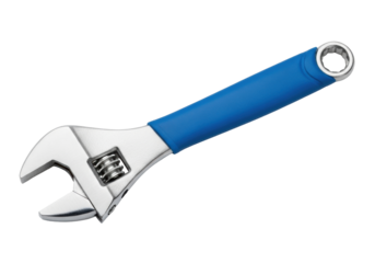 Isolated metal adjustable wrench with blue handle for tightening, repair tool, labor day