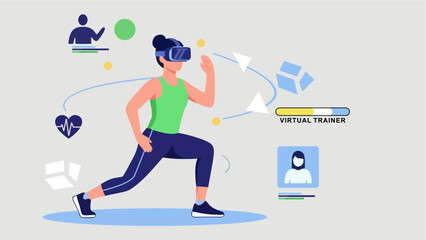 Virtual Fitness Training with VR Headset Modern Workout Illustration