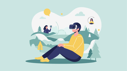 Virtual Reality Journey Man Immersed in VR World Woman Takes Photo