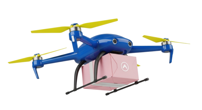 Isolated drone delivering package, innovative delivery system, modern remote technology