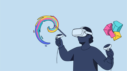 Metaverse Artist Creating Digital Art with VR Goggles Virtual Reality Painting
