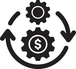 Gears with dollar sign and circular arrows icon on white background cogwheel mechanism