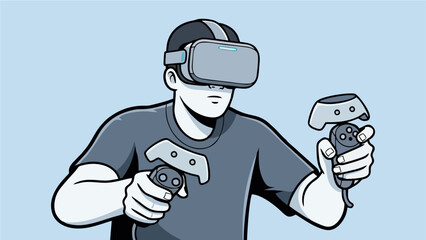 Man Immersed in Virtual Reality Vector Illustration of Gaming and Technology