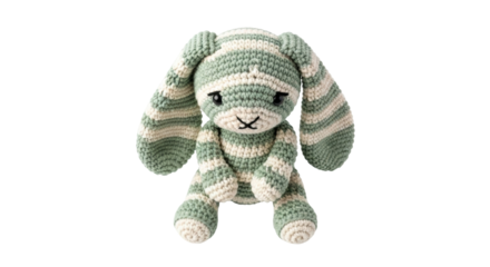 Isolated striped knit bunny doll, adorable handmade plush toy, cute stuffed animal gift idea