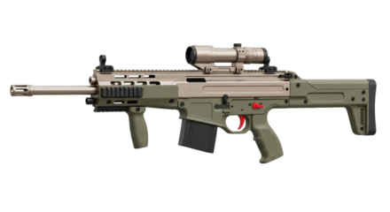 Isolated bullpup rifle weapon for military simulation and target shooting, modern tactical carbine