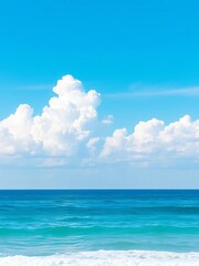 Obraz premium Vast white clouds drift on a pale blue horizon, evoking the feeling of a serene morning by the sea, travel, clouds